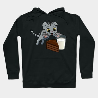 Scottish Fold Cat excited to have Chocolate Cake with Milk Hoodie